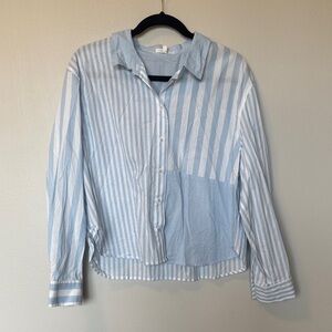 Maurices Light Blue & White Striped Button-Down Shirt